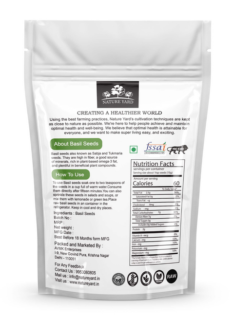 NATURE YARD Organic Basil Seeds / Tukmariya seed / Sabja seeds for Eating - Helps in Weight Management