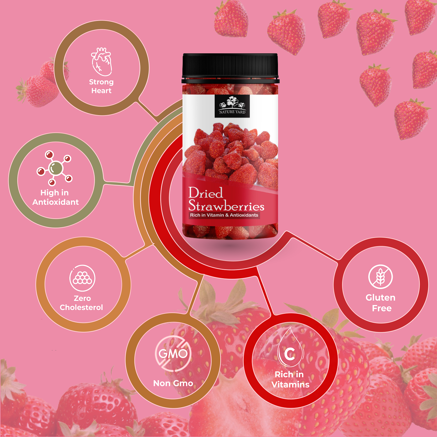NATURE YARD Dried Strawberries Naturally Dehydrated Candied Strawberry dry fruit